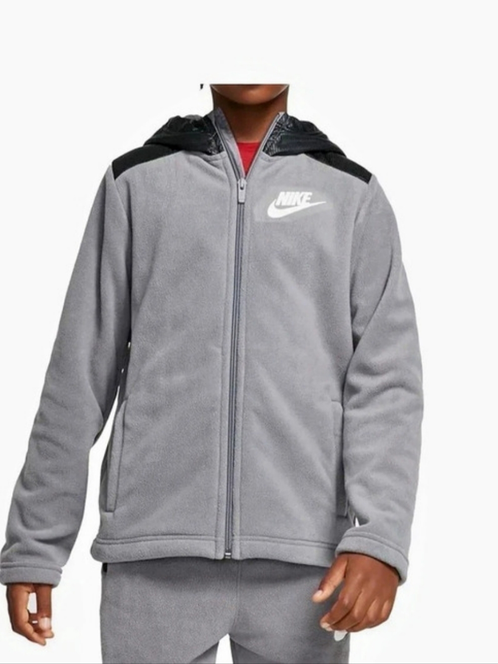 Boys Nike Large Gray & Black Fleece Jacket Large